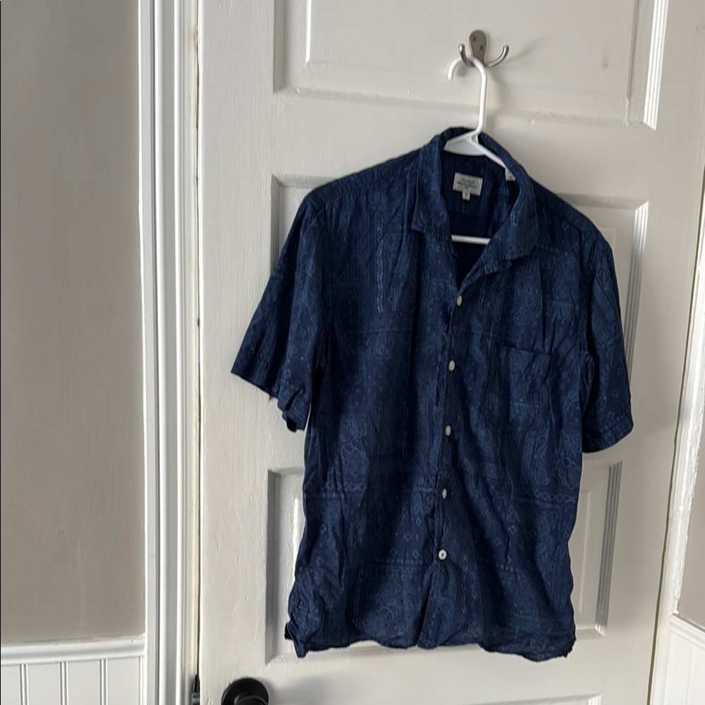 Hartford Men's 100% Cotton Blue Short Sleeve Shirt - Medium